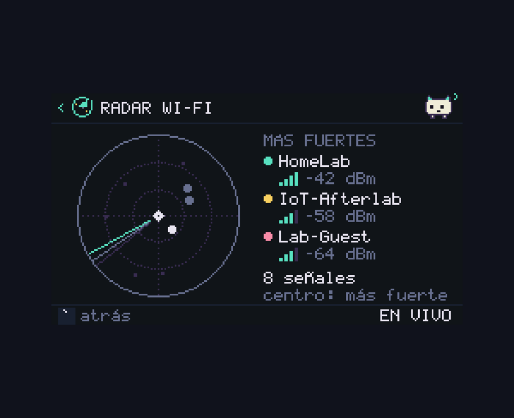Afterlab ADV screen: Live Wi-Fi radar with the strongest nearby networks