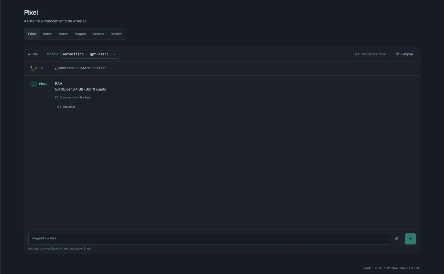 Pixel — a response grounded in live system data